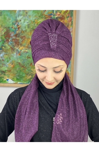 Hürrem Single Unit Glittered Scarf Bonnet 57ARA181222-05 Purple 57ARA181222-05