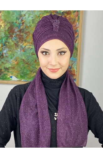 Hürrem Bonnet Écharpe Pailleté Single Unit 57ARA181222-05 Violet 57ARA181222-05