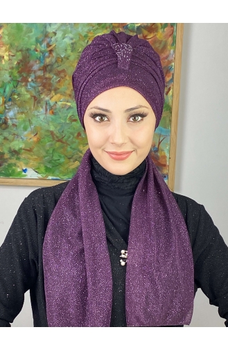 Hürrem Single Unit Glittered Scarf Bonnet 57ARA181222-05 Purple 57ARA181222-05