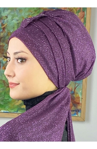 Hürrem Single Unit Glittered Scarf Bonnet 57ARA181222-05 Purple 57ARA181222-05