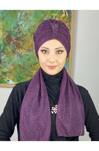 Hürrem قطعة واحدة من الوشاح اللامع بغطاء للرأس 57ARA181222-05 لون أرجواني 57ARA181222-05