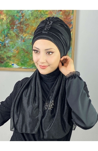 Hürrem Single Unit Glittered Scarf Bonnet 57ARA181222-08 Black 57ARA181222-08