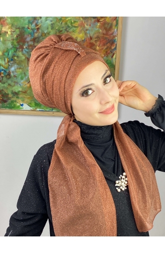 Hürrem Single Unit Glittered Scarf Bonnet 57ARA181222-09 Copper Color 57ARA181222-09