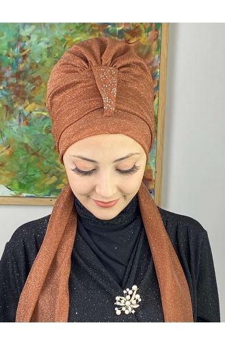 Hürrem Single Unit Glittered Scarf Bonnet 57ARA181222-09 Copper Color 57ARA181222-09