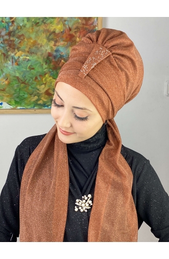 Hürrem Single Unit Glittered Scarf Bonnet 57ARA181222-09 Copper Color 57ARA181222-09