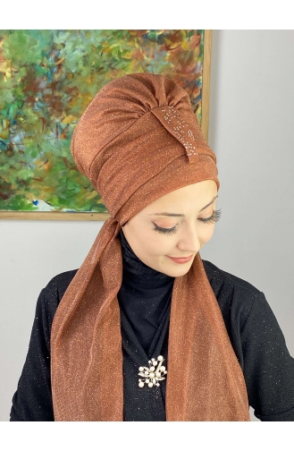 Hürrem Single Unit Glittered Scarf Bonnet 57ARA181222-09 Copper Color 57ARA181222-09