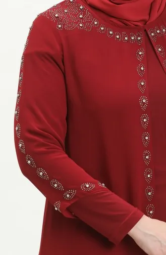 Große Größe Stein-bedrucktes Abendkleid 5066A-05 Weinrot 5066A-05