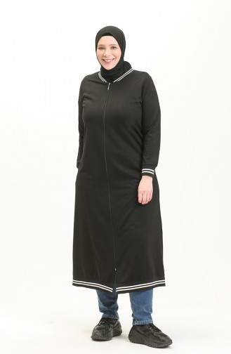 Große Größe sportliches Abaya 6083-01 Schwarz 6083-01