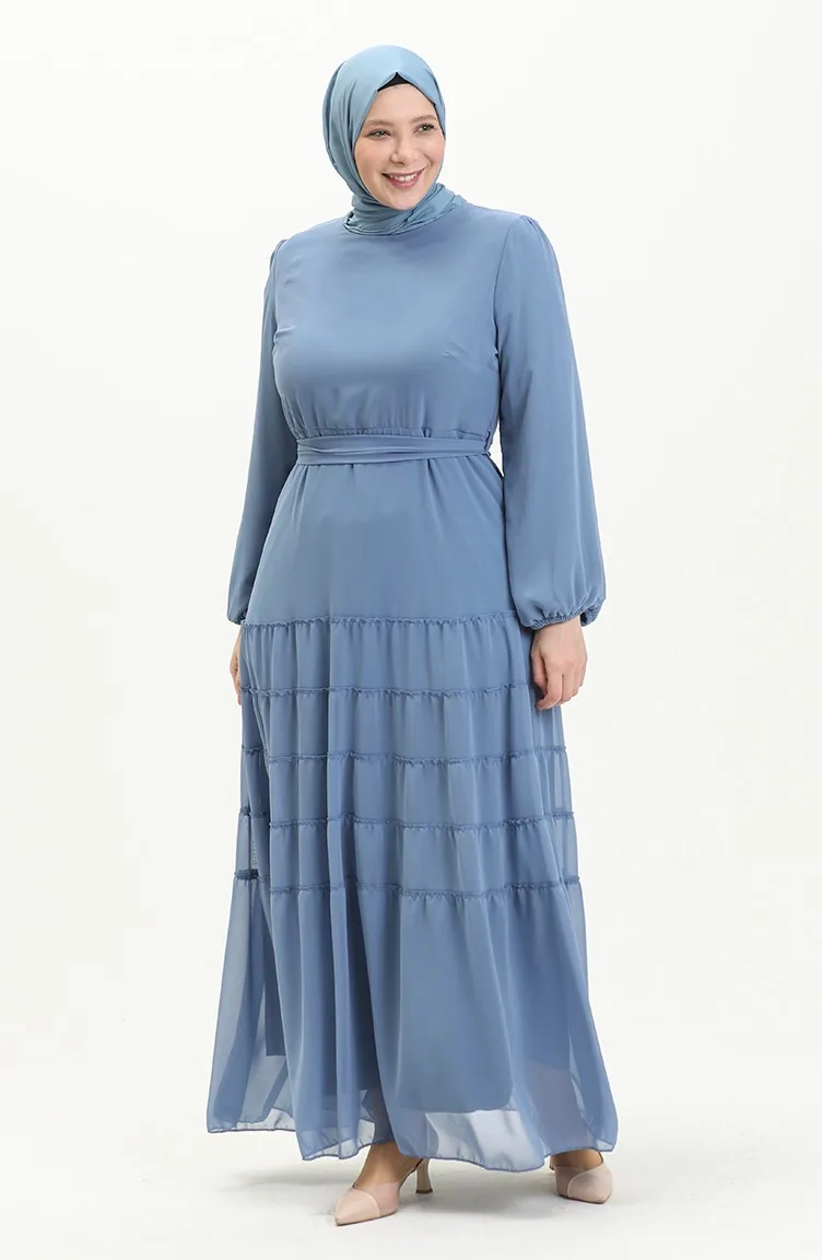 Robe de Soirée Plissée 5712-02 İndigo 5712-02
