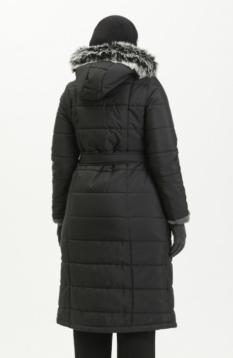 Fur Hooded Quilted Coat 516522A-02 Black 516522A-02