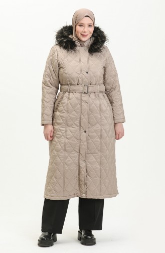 Fur Detail Belted Quilted Coat 504223-05 Mink 504223-05