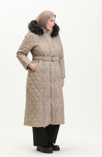 Fur Detail Belted Quilted Coat 504223-05 Mink 504223-05