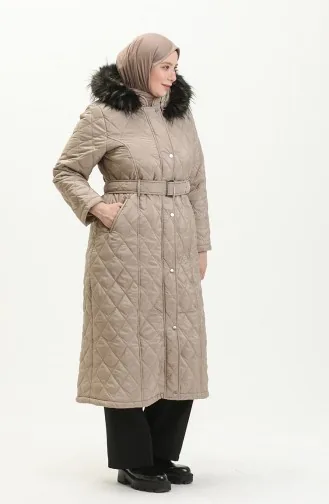 Kürklü Kemerli Kapitone Manto 504223-05 Vizon