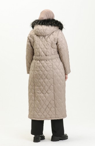 Fur Detail Belted Quilted Coat 504223-05 Mink 504223-05