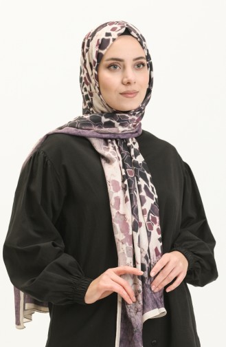 Patterned Soft Shawl 6001-12 Beige Purple 6001-12