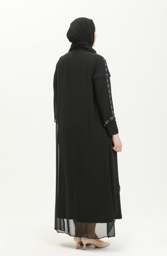 Büyük Beden Taş Baskılı Abiye Elbise 5066A-01 Siyah