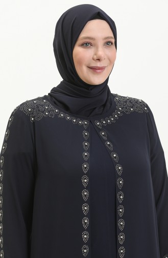Große Größe Stein-bedrucktes Abendkleid 5066A-02 Dunkelblau 5066A-02