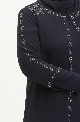 Große Größe Stein-bedrucktes Abendkleid 5066A-02 Dunkelblau 5066A-02