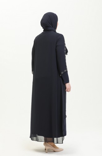 Große Größe Stein-bedrucktes Abendkleid 5066A-02 Dunkelblau 5066A-02