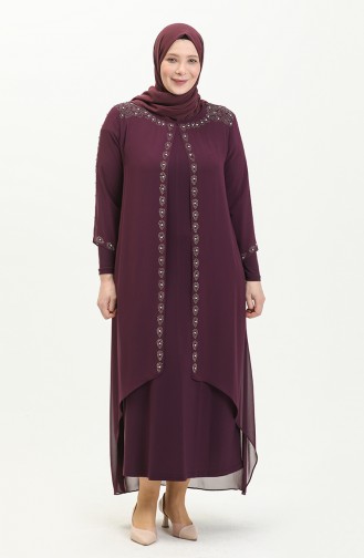 Robe de Soirée Imprimée Pierre Grande Taille 5066A-03 Pourpre 5066A-03