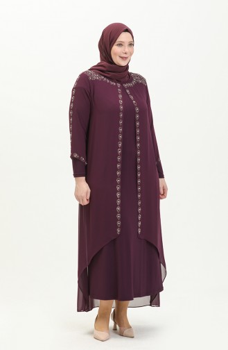 Robe de Soirée Imprimée Pierre Grande Taille 5066A-03 Pourpre 5066A-03