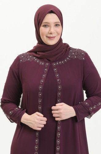 Robe de Soirée Imprimée Pierre Grande Taille 5066A-03 Pourpre 5066A-03