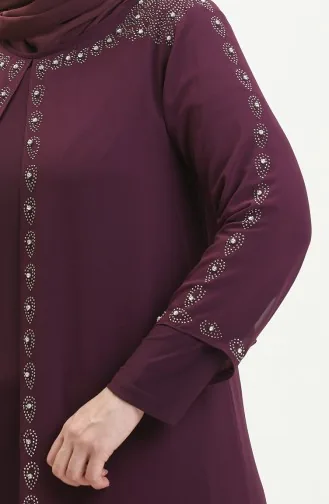 Plus Size Stone Embroidered Evening Dress 5066A-03 Purple 5066A-03