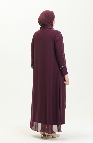 Robe de Soirée Imprimée Pierre Grande Taille 5066A-03 Pourpre 5066A-03