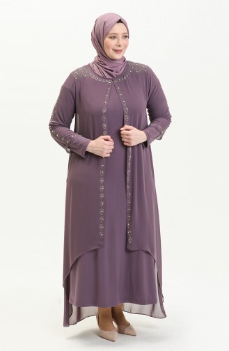 Robe de Soirée Imprimée Pierre Grande Taille 5066A-04 Rose Pâle 5066A-04