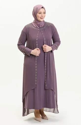 Große Größe Stein-bedrucktes Abendkleid 5066A-04 Rosa 5066A-04
