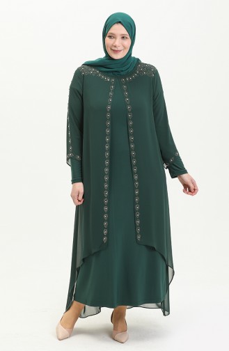 Robe de Soirée Imprimée Pierre Grande Taille 5066A-06 Vert Emeraude 5066A-06