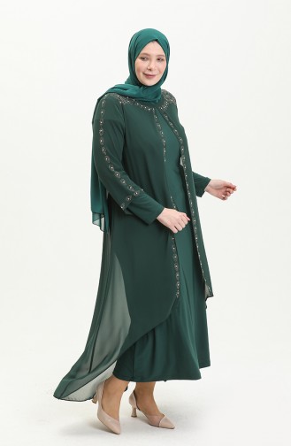 Plus Size Stone Embroidered Evening Dress 5066A-06 Emerald Green 5066A-06
