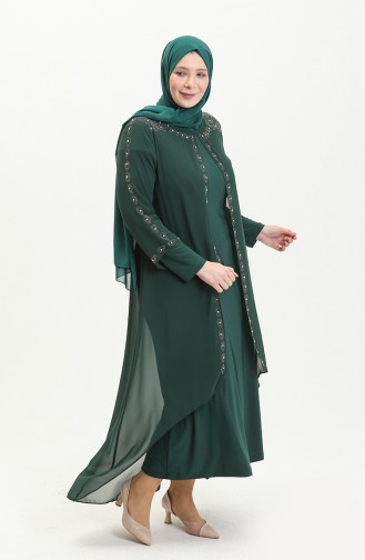 Große Größe Stein-bedrucktes Abendkleid 5066A-06 Smaragdgrün 5066A-06