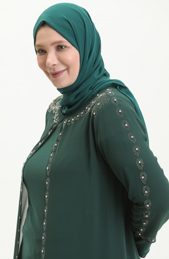 Robe de Soirée Imprimée Pierre Grande Taille 5066A-06 Vert Emeraude 5066A-06