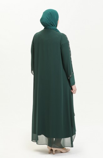 Große Größe Stein-bedrucktes Abendkleid 5066A-06 Smaragdgrün 5066A-06