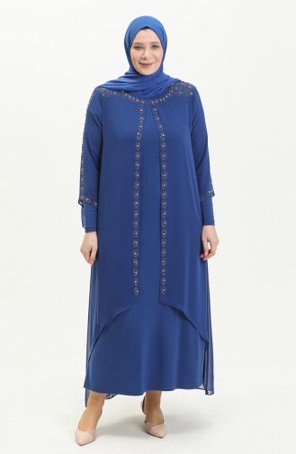 Robe de Soirée Imprimée Pierre Grande Taille 5066A-07 Bleu Roi 5066A-07