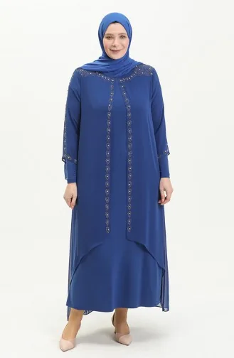 Große Größe Stein-bedrucktes Abendkleid 5066A-07 Sax 5066A-07
