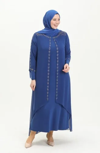 Große Größe Stein-bedrucktes Abendkleid 5066A-07 Sax 5066A-07