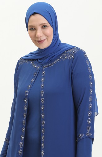 Robe de Soirée Imprimée Pierre Grande Taille 5066A-07 Bleu Roi 5066A-07