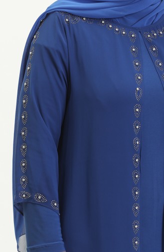 Robe de Soirée Imprimée Pierre Grande Taille 5066A-07 Bleu Roi 5066A-07