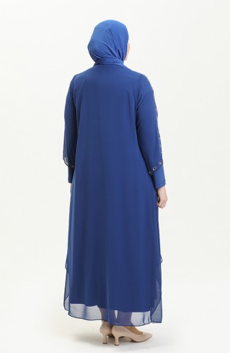 Robe de Soirée Imprimée Pierre Grande Taille 5066A-07 Bleu Roi 5066A-07