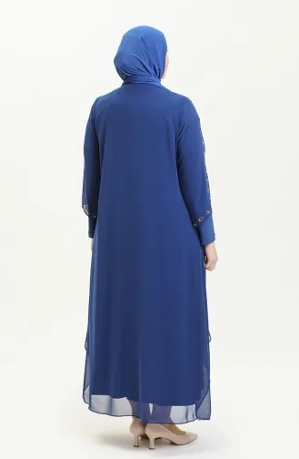 Große Größe Stein-bedrucktes Abendkleid 5066A-07 Sax 5066A-07