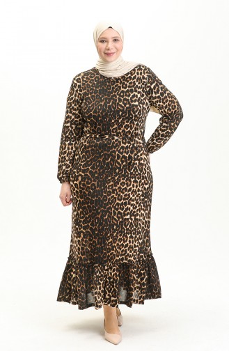 Große Größe Kleid mit Volantdetail 4574J-01 Milchkaffeefarben 4574J-01