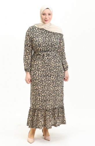 Große Größe Kleid mit Volantdetail 4574L-02 Creme 4574L-02