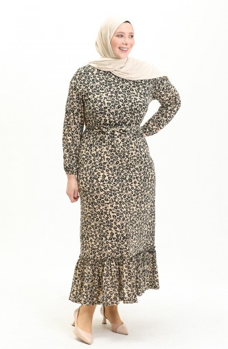 Große Größe Kleid mit Volantdetail 4574L-02 Creme 4574L-02