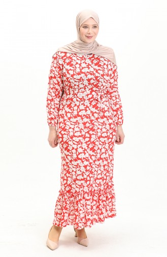 Große Größe Kleid mit Volantdetail 4574M-02 Rot 4574M-02