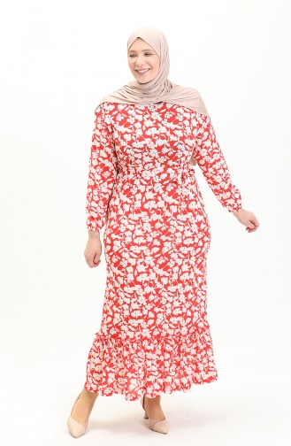 Große Größe Kleid mit Volantdetail 4574M-02 Rot 4574M-02