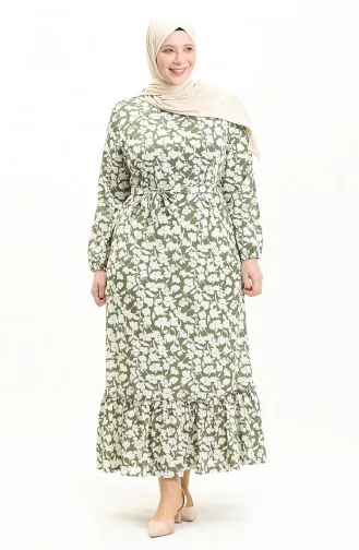 Große Größe Kleid mit Volantdetail 4574M-05 Khaki 4574M-05