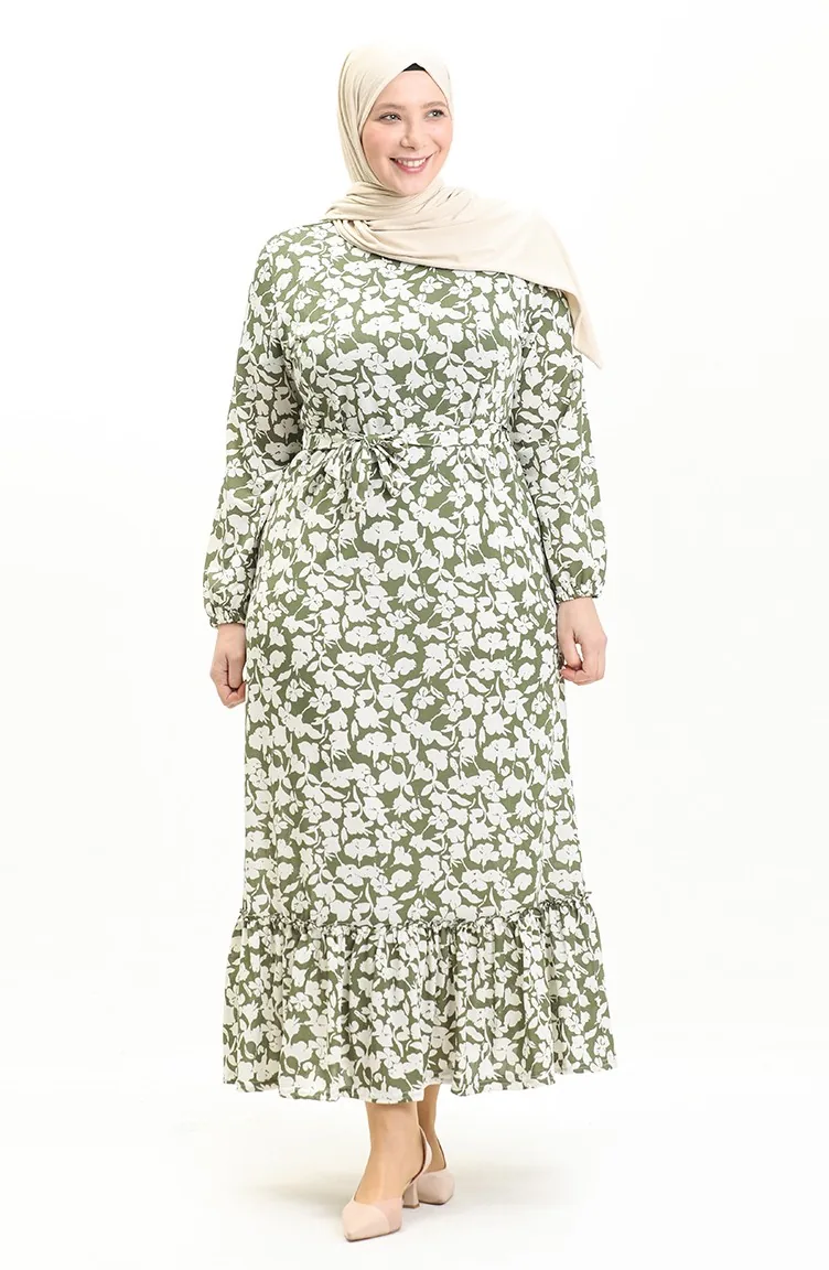 Große Größe Kleid mit Volantdetail 4574M-05 Khaki 4574M-05