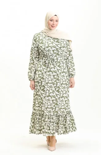 Große Größe Kleid mit Volantdetail 4574M-05 Khaki 4574M-05